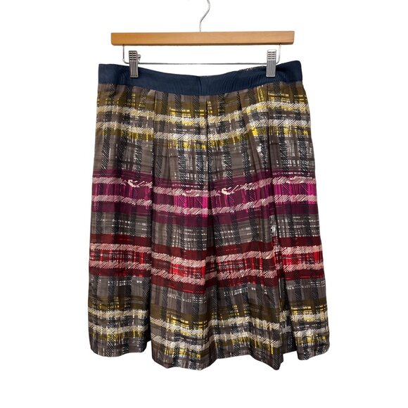 Trina Turk NWT Plaid Silk A-Line Skirt with Ribbon Waist - Picture 2 of 8